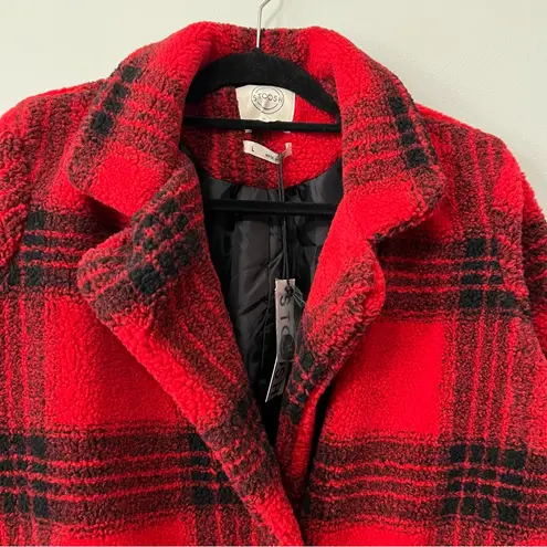 Stoosh Peacoat Jacket Double Breasted in Red and Black Plaid Size L
