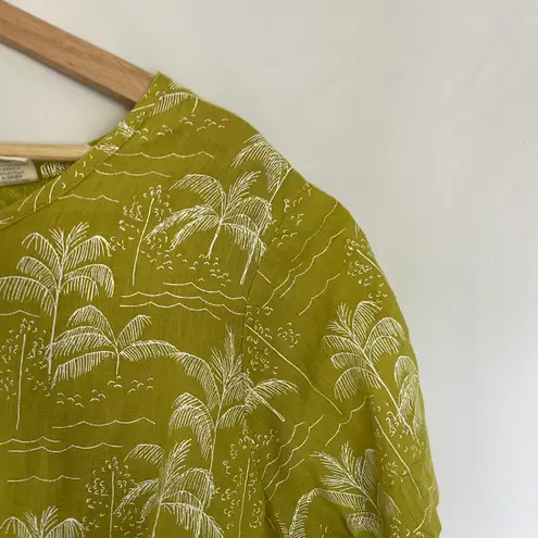 C&C California linen neon green bright lime short sleeved top women's 1X trees