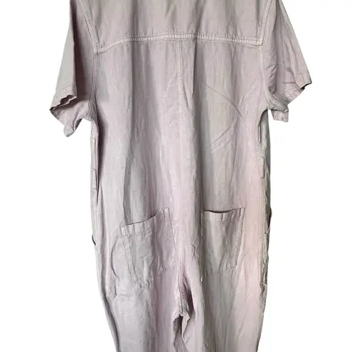 Old Navy  Light Purple Lilac Cotton Denim Short Sleeve Belted Jumpsuit
