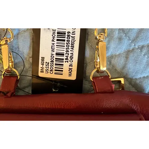 Badgley Mischka Crossbody Purse Red Vegan Leather Phone Pocket Small NWT