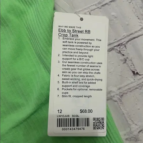 Lululemon  NWT Ebb To Street Cropped Workout Tank in Scream Green Light 12 Neon