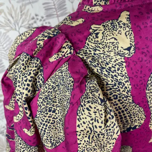 Tyler Böe Leopard Cheetah Print Ruffle Hem Dress Pink Magenta Puff Sleeve XS