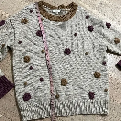 AndTheWhy Pom Pom Knit Sweater M/L Wool Blend Boho Cottagecore Neutral Tan Size L