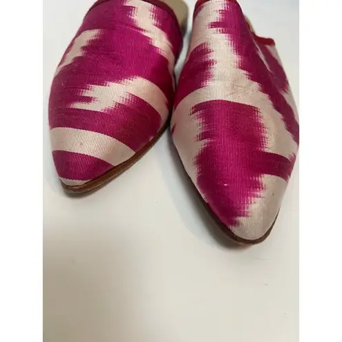 Artemis Pink White Silk Mule Slides Sz. 37 (US 6.5)