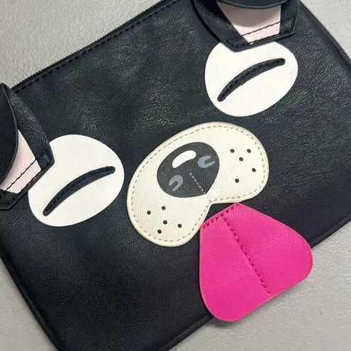 Betsey Johnson Luv  Black Wristlet Coin Purse White Puppy Dog Face Ears NWT