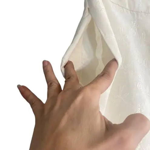 Herman Geist White Linen Blend Embroidered Floral Pants Women SZ 6