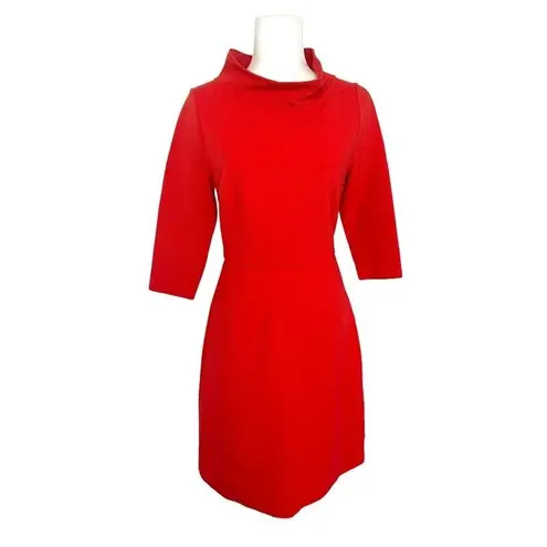 Boden Zoe Red Pepper Ponte Knit Funnel Cowl Mock Neck Sheath Dress Womens 8L Size 8