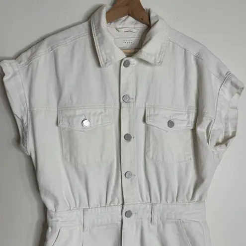 BLANKNYC Romper Womens Medium Off White Denim Short Sleeve Button Front Pockets