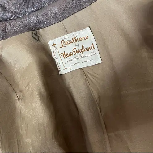 LEATHERS By NEW ENGLAND Sports Wear Brown Leather Jacket Half Belt VINTAGE