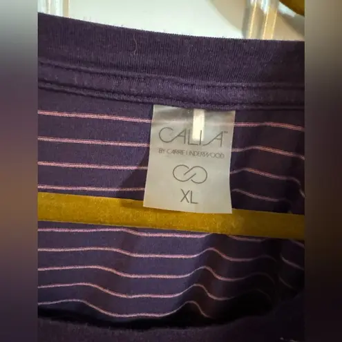 Calia by Carrie Underwood Purple Striped Athletic Tee w/ Knotted Cut Out Sleeve Size XL