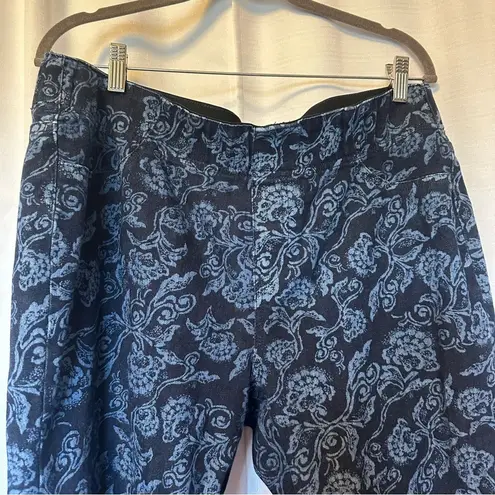 Soft Surroundings Floral Wide Leg Flare Pull on Jeans Size Large Boho Bell