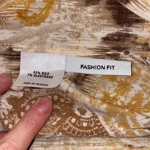 St. John Couture Button Down Silk Vintage Blouse Sz 8 Abstract Brown Gold