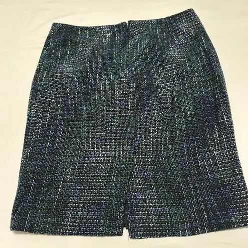 Karl Lagerfeld Size 14 Blue/Black Patterned Tweed Pencil Skirt