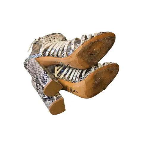 Schutz  Leather Snake Print Chunky Heels Peep‎ Toe Shoes sz 9.5