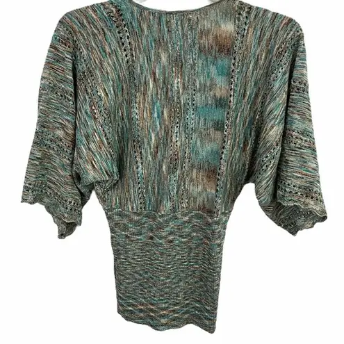 Emma James Emma E James Metallic Multi Color Knitted Winged Sleeve Sweater Size Small