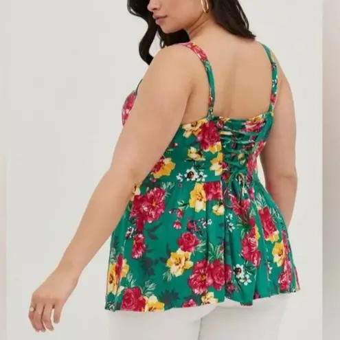Torrid 🆕  Plus Size 0 0X 12 Large Green Tropical Floral Babydoll Tank Top Shirt