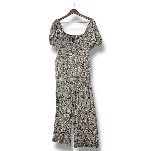 Boden, Women, Black White Paisley Puff Sleeve Wide Leg Jumpsuit Sz 6P Boho Chic