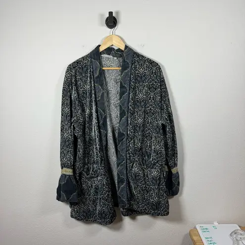 Soft Surroundings Women’s Aurora Velvet Burnout Kimono Cardigan Blue Multi 1X