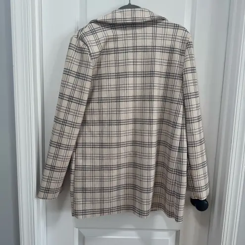 T Tahari Tahari Plaid Faux Suede Blazer NWT size Small Open Front Longline Beige Black