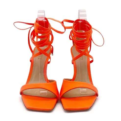 Schutz NEW Bryce Leather Stiletto Sandals Acid Orange Lace-Up Sandals Size 5