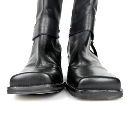 Harley Davidson Vintage Square Toe Harness Boots Cuban Heel Black Logo Size 8