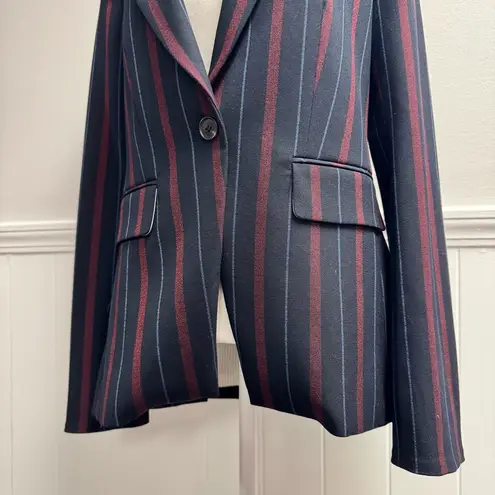 Veronica Beard Carter Cutaway Striped Dickey Single Button Blazer Navy Red 6 - Image 9
