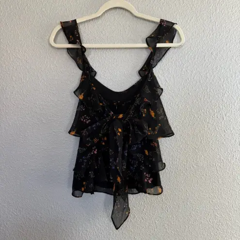 Rebecca Minkoff  Ruffle Sleeve Top Size Small‎ Self Tie Back