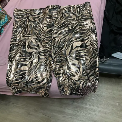 Sequin Zebra Print Bike Shorts Black Size 2X - Image 1