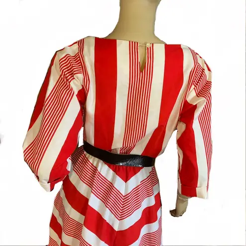 R.E.O. ORIGINALS RED & WHITE CHEVRON STRIPE VINTAGE 1980'S DRESS (M) Size M