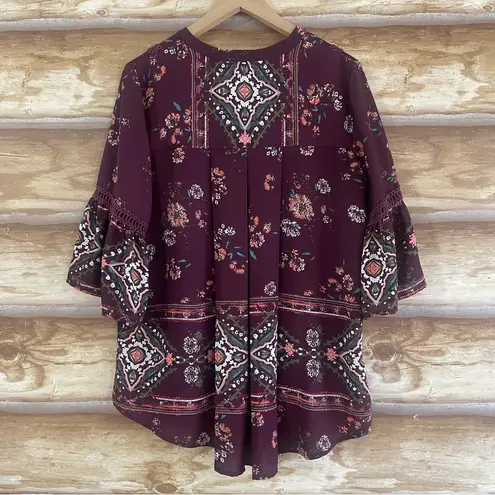 Knox Rose  flowy boho bell sleeve peasant blouse size M