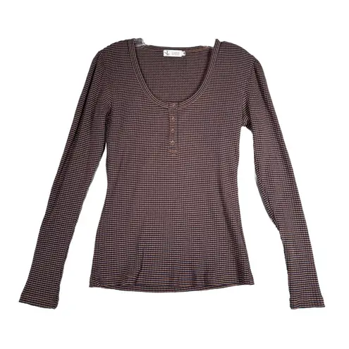 Carve Designs Shirt Womens Small Blue Brown Henley Everyday Casual Athleisure