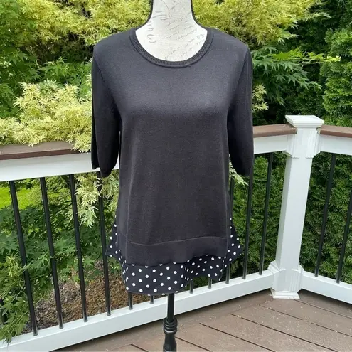 Isaac Mizrahi Live! Mixed Media Layered Look Top Black Polka Dots Sz M