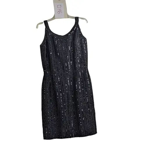 Vintage Judith Imports Black Sequined Sleeveless Dress Made In France Size 42