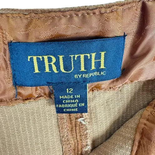 Truth By Republic Cotton Camel Brown Corduroy Snap Front Mini Skirt Pockets 12