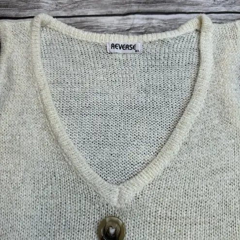 Reverse Women's Sleeveless Tank Top V Neck Sweater Vest M/L Ivory Cream Buttons
