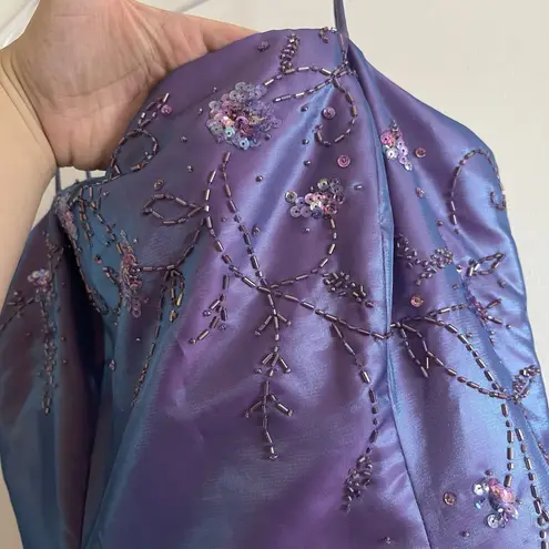 Niki By Niki Livas Vtg Y2K Formal Slip Dress Blue Purple Sz 12 Beaded W/ Shawl