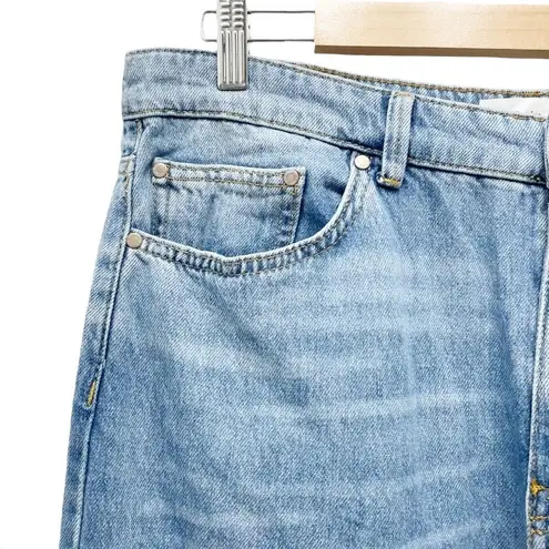 Stradivarius Super Wide Leg High Rise Slouchy Jeans Medium Wash Raw Hem Size 14