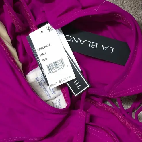 La Blanca Magenta lace up high neck. 6DD/ top. NWT