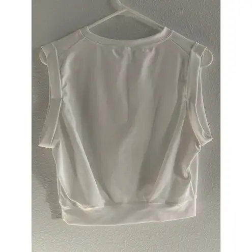 Halara Tank Womens Medium White Cropped Ribbed Yoga Crewneck Active Sporty Gym