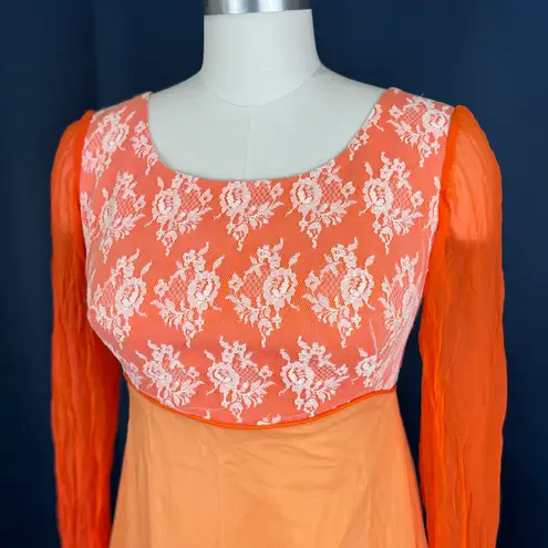 Vintage 60s/70s Orange Creamsicle Lace Maxi Dress