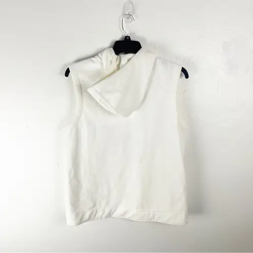 Nobull Cream Zipper Pockets Sleeveless Drawstring Hoodie Sweatshirt, Size Large