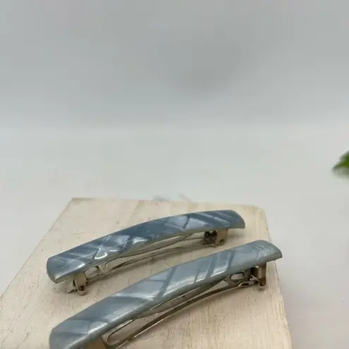 Vintage 1950s Lucite Plaid Hair Barrette Set Baby Blue