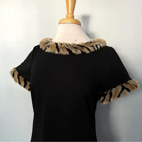 Julie Brown  NYC Faux Fur Short Sleeve Little Black Dress Animal Print Size 6