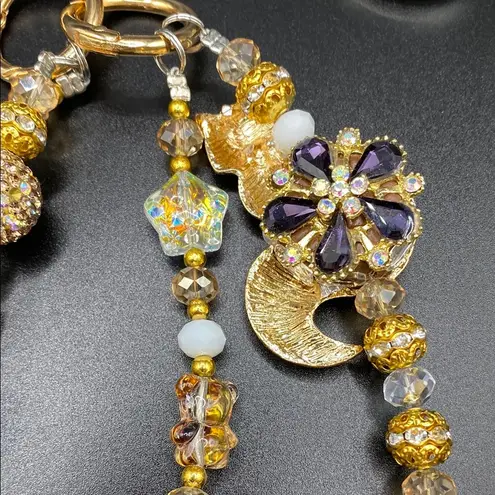 Handmade 🦊 Brown Fox Bag Charm Chain, Phone Chain, Keychain Bling Crystal Beads, Gold