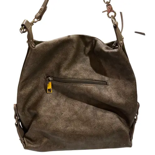 Sondra Roberts 🍂 Squared Olive Green Bronze Shoulder Bag Hobo Tote Convertible - Image 4