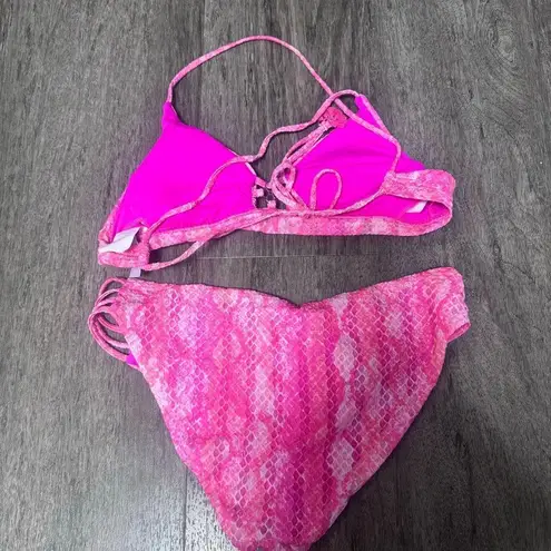Isabella rose Vienna neon pink snakeskin print chiffon bikini Size M