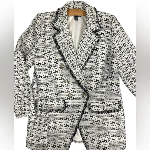 Dennis Basso Tweed Notched Lapel Jacket Blazer Fringe Black White Academia sz 10