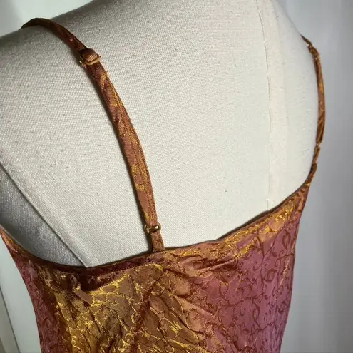 Newport News Vintage Slip Dress 10 4 Gold Jacquard Satin Maxi Y2K Fairy 90's