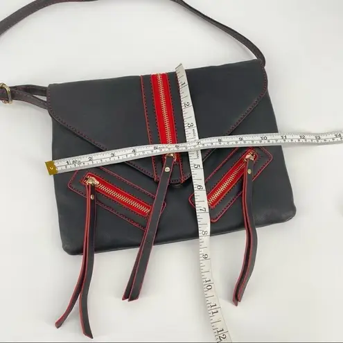 Olivia Miller Red Faux Leather Moto Crossbody Bag Zippers