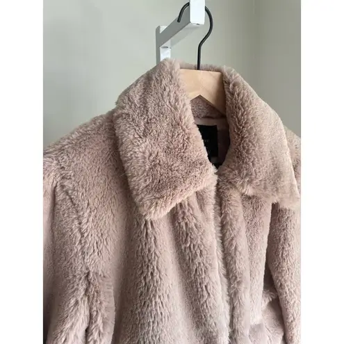 Forever 21 F21 Plush Faux Fur Shearling Jacket Mauve Pink Lux Collared Teddy Coat Small